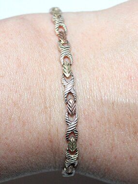 Vintage Sterling Silver Coleman Co 12kt Black Hills Gold Leaves Bracelet
